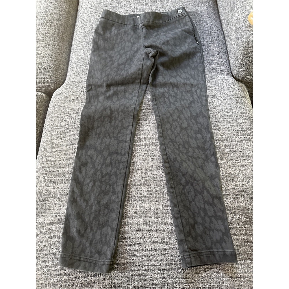 Chicos Platinum Denim‎ Grey Chic Leopard Print Slim  Zip Pants 00 Office Casual